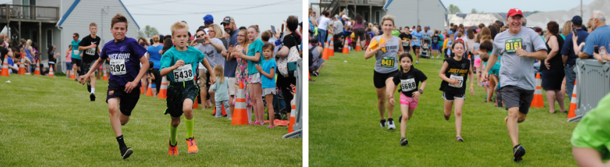 Two boys running, family running