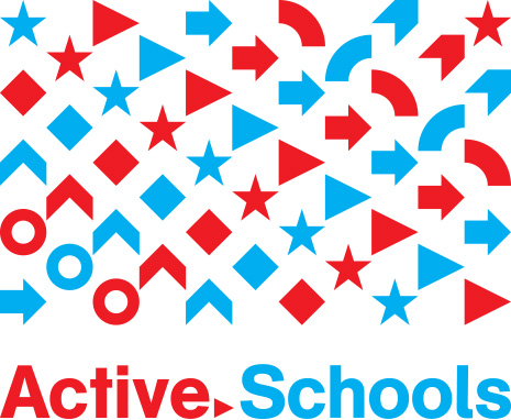 Red and Blue arrows and shapes Active Schools Logo